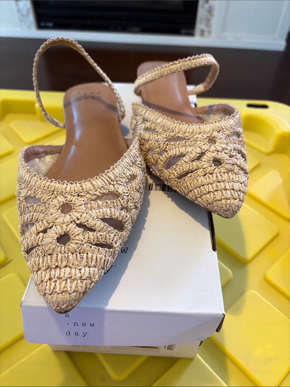 a new day Vienna Flats Natural Beige raffian Pointed Slingback Flats